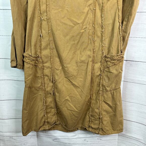 XCVI Womens Medium Vintage Long Frayed Jacket Made USA Cotton Tan Lagenlook - Picture 6 of 9